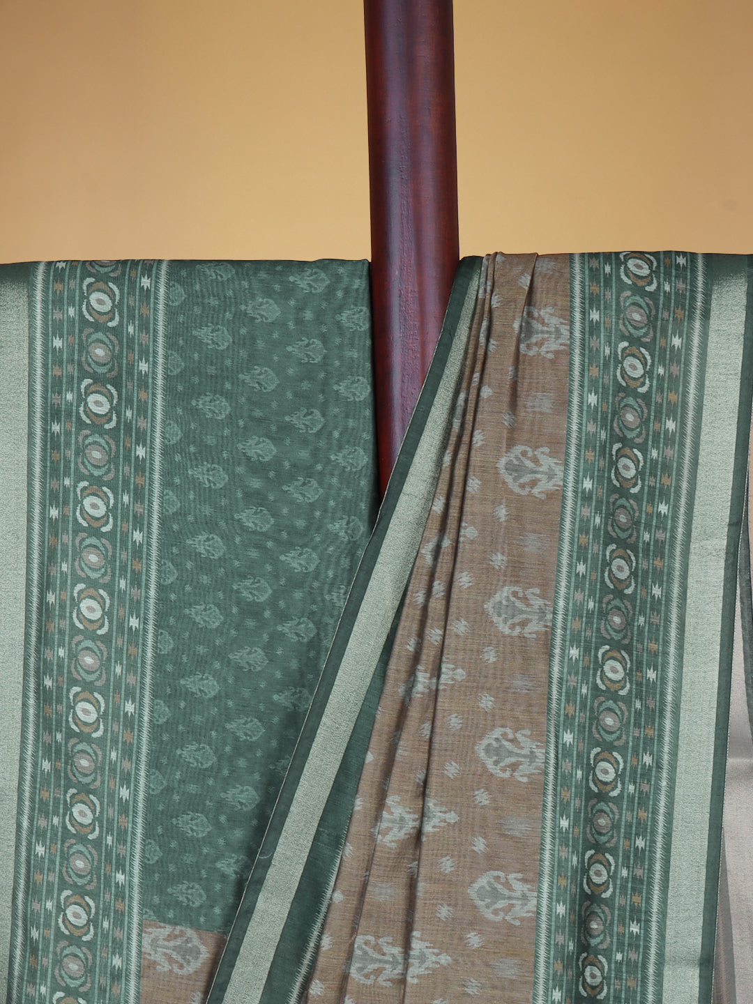 Women Dark Gold Semi Chanderi Cotton Printed Saree SC68