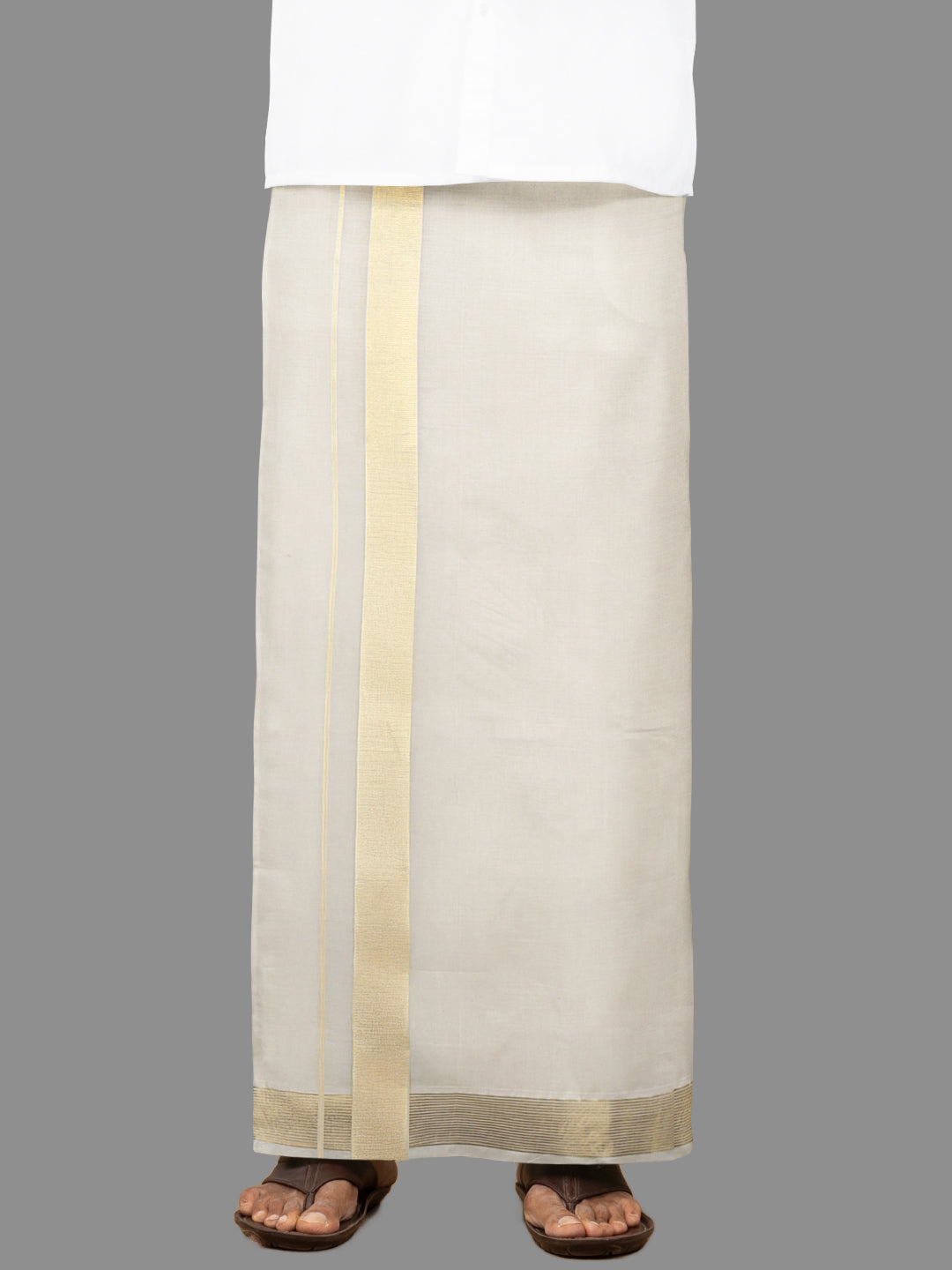 Mens Kora Double Dhoti Gold Jari Border Gold Crown 5435 GC02