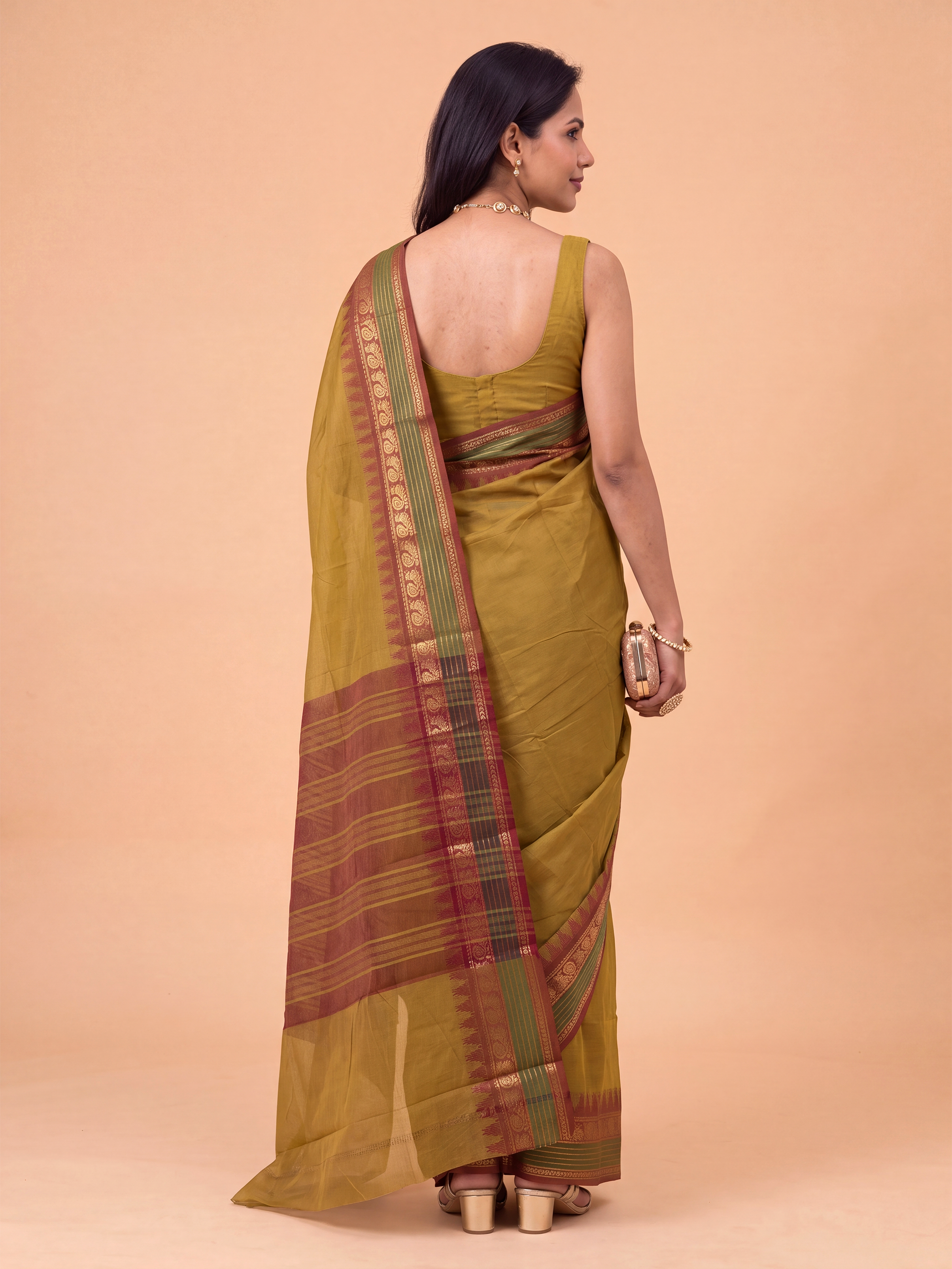 Women Mustard Green Chettinad Cotton Saree CCS01