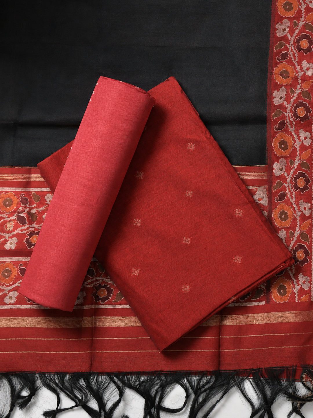 Women Semi Tussar Dress Material Red DM366