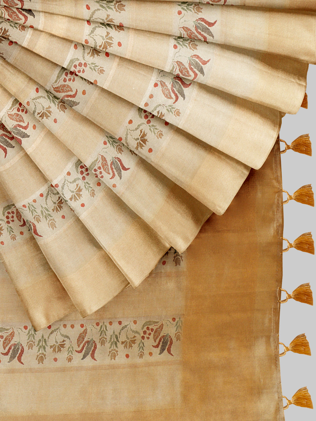 Women Golden Semi Tussar Printed Saree ST300