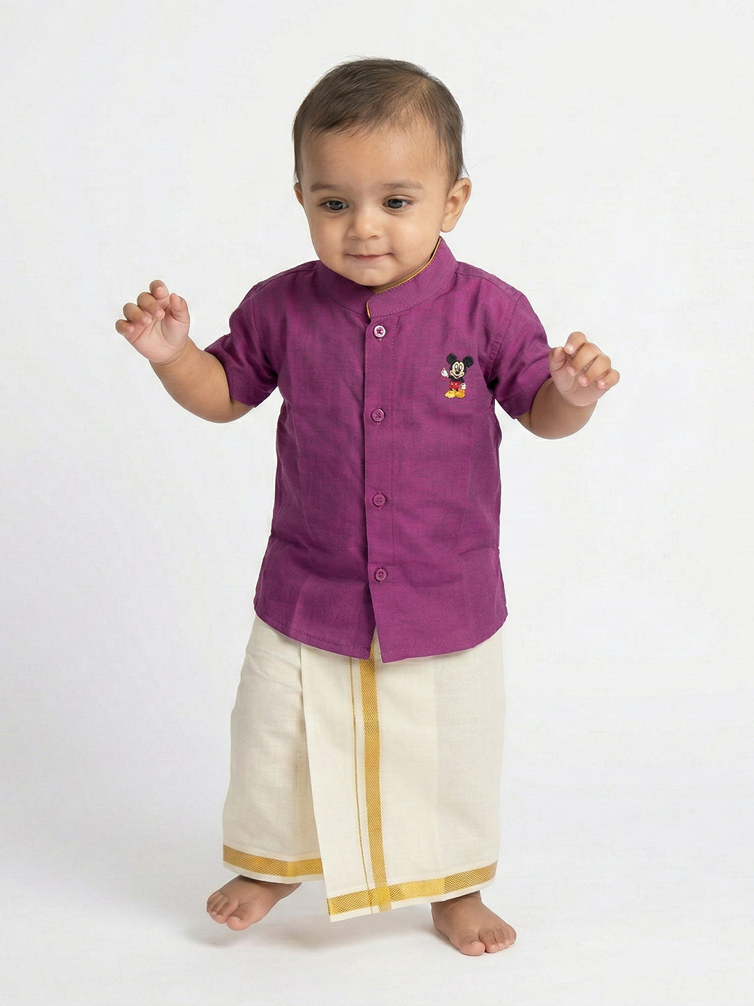 Born Baby Traditional Shirt with Dhoti and Panchakacham Set Purple