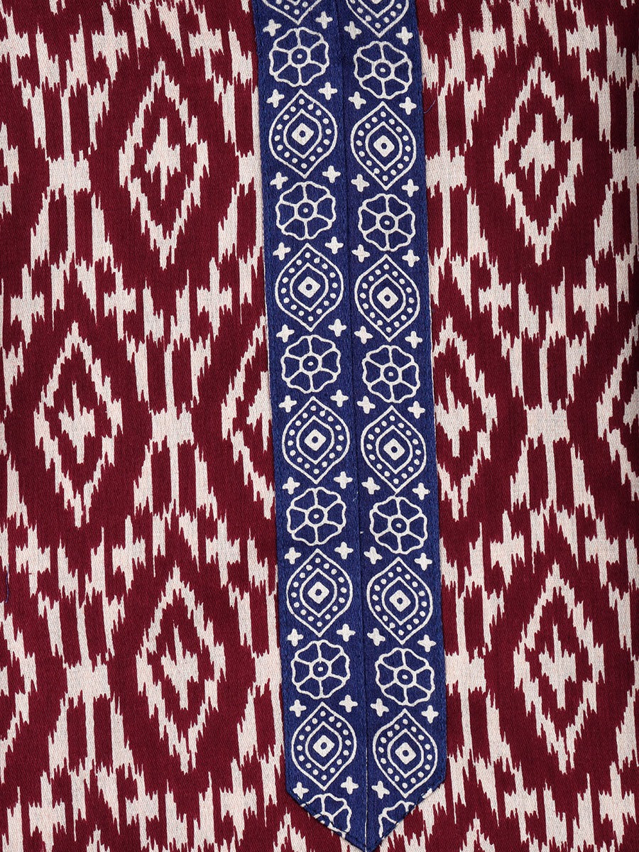 Women Maroon & Navy Embroidered Unstitched Cotton Dress Material DM113