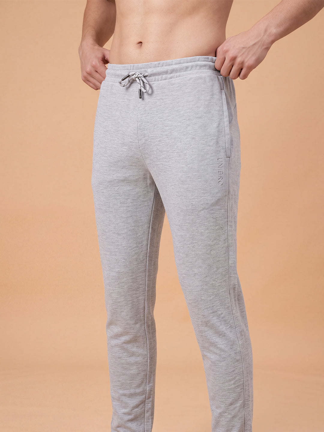 Cotton Rich Popcorn Structured Fabric Grey Melange Track Pants PTK3