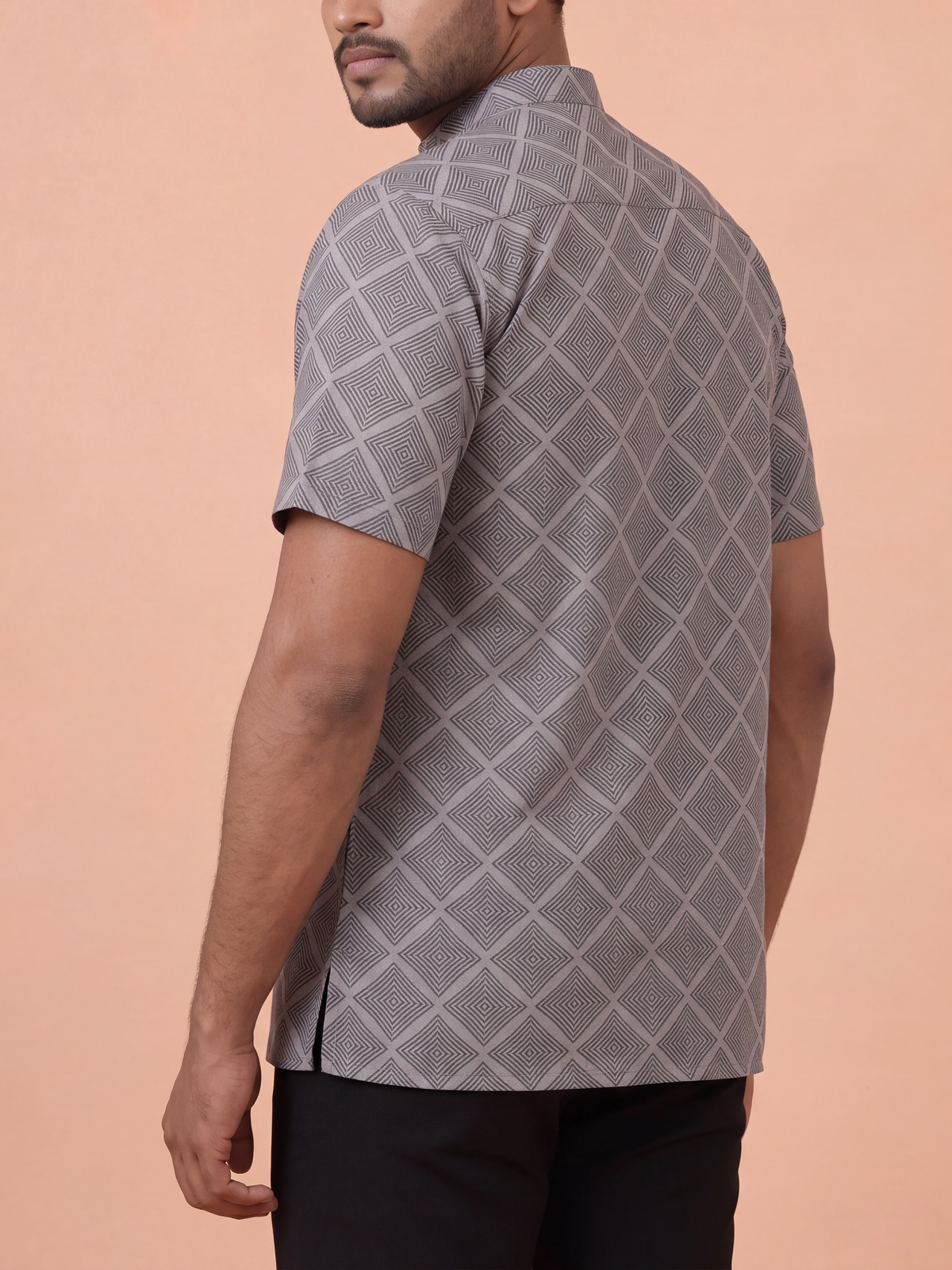 Cotton Short Length Printed Pocket Kurta Grey RH10