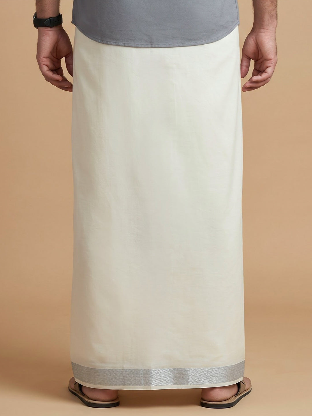 Double Layer 100% Cotton White Dhoti with Fancy Border - MSG01