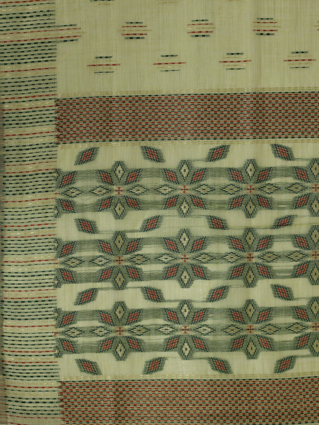 Women Kora Cotton Green Printed Saree KC04
