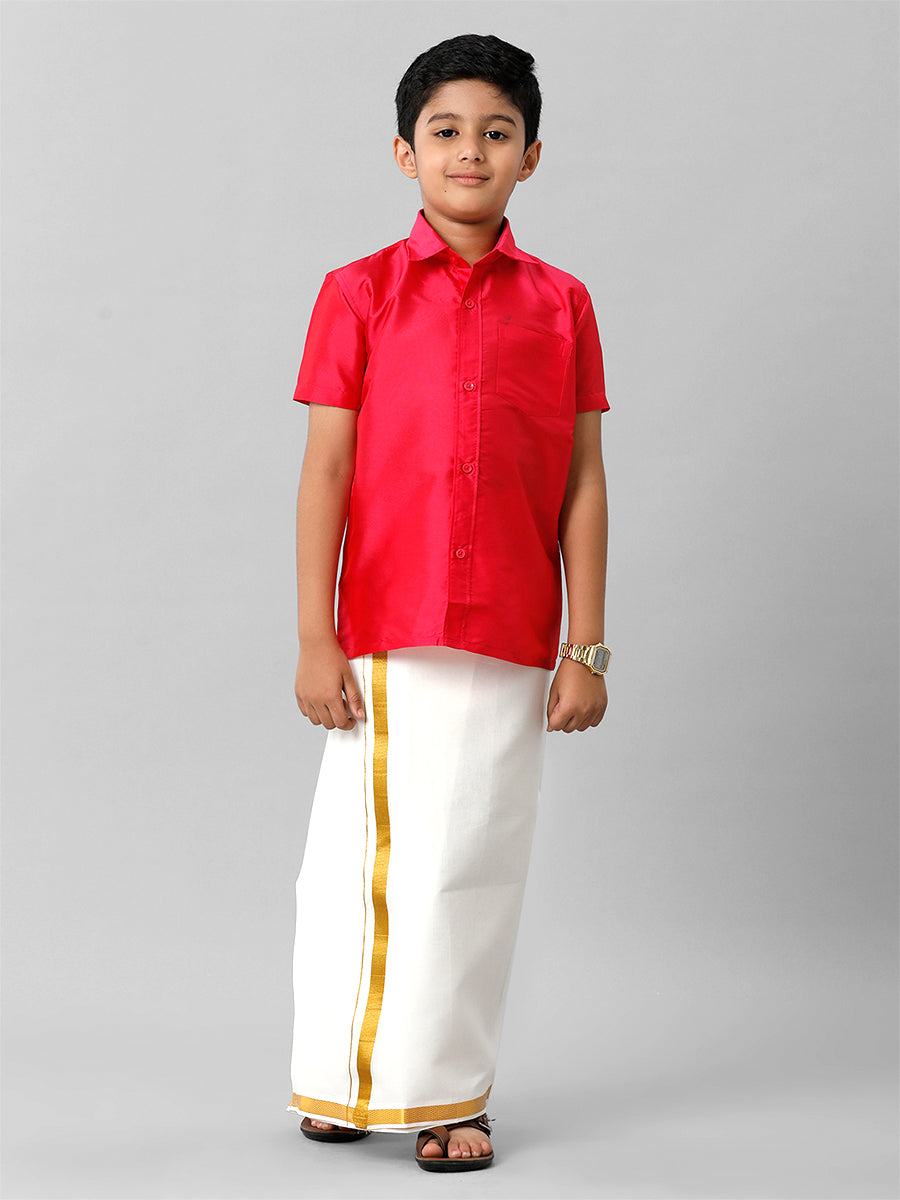 Boys Silk Cotton Dark Pink Half Sleeves Shirt K13