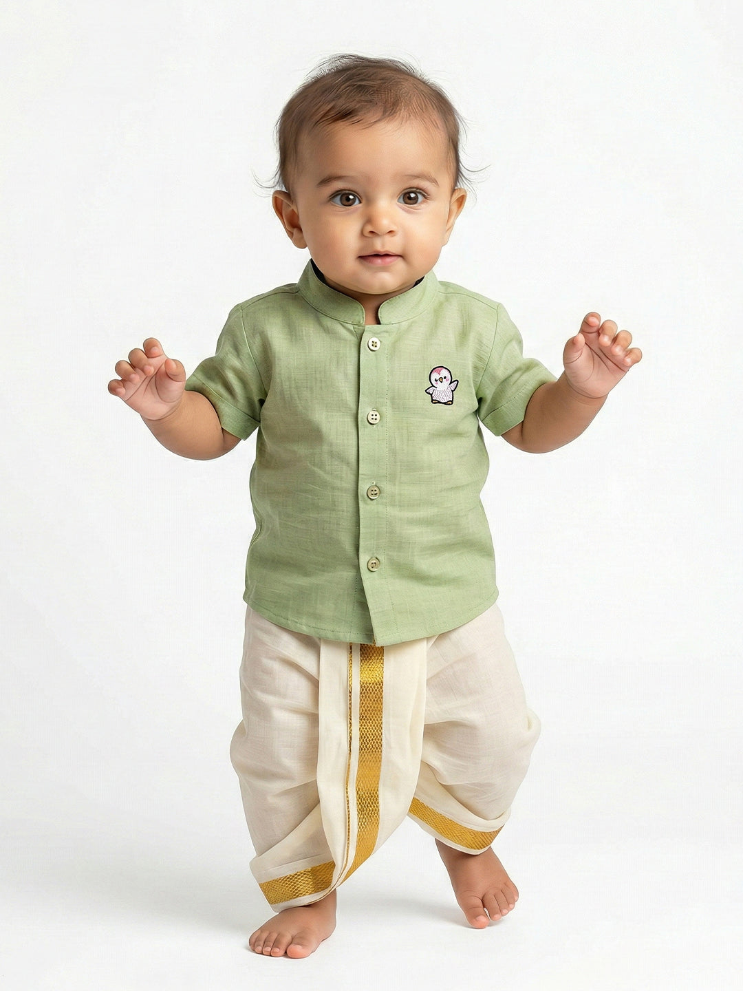 Born Baby Shirt with Pant and Panchakacham Set Pista Green G62