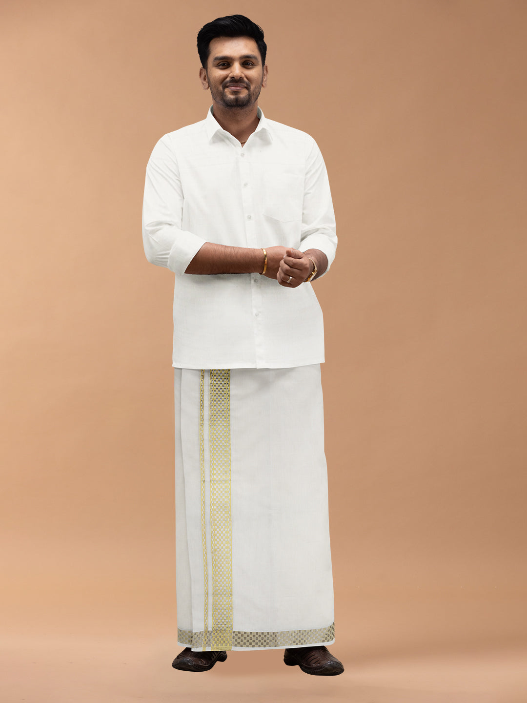 Mens Premium Handloom Dhoti Gold & Silver Jari Border HLM21