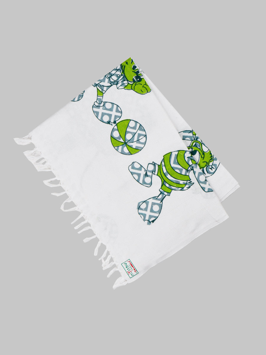 White Cotton Printed Towel (Pack of 2)-View seven