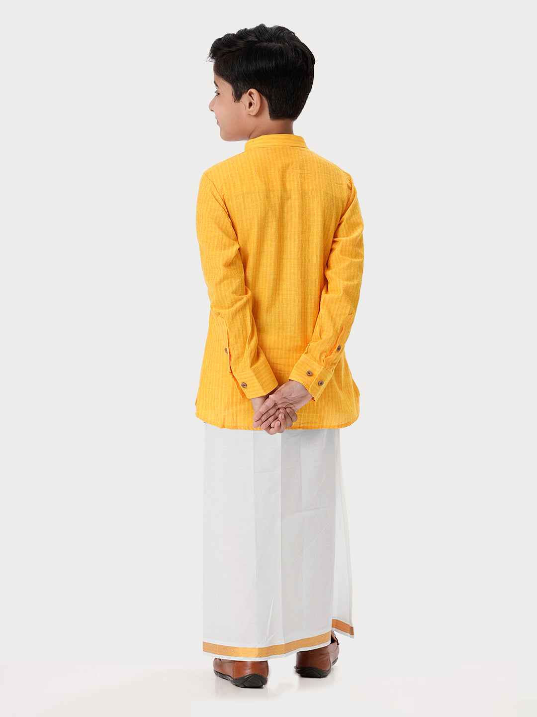 Boys Breeze Cotton Full Sleeves Yellow Kurta with Dhoti Combo-Back view