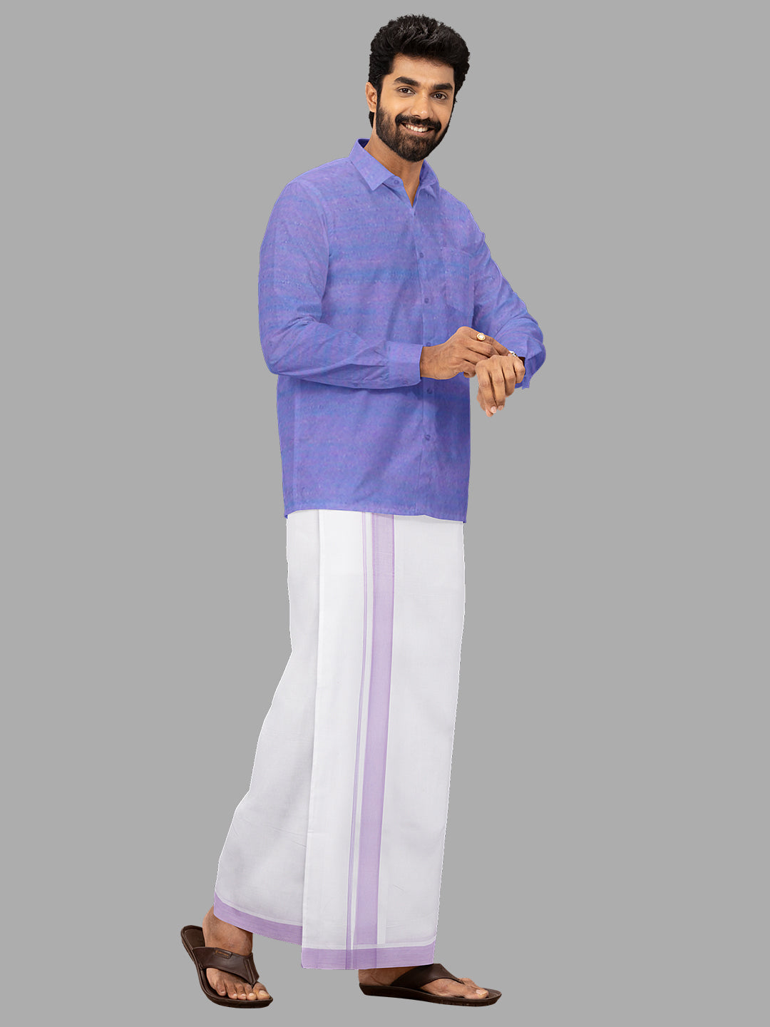 Mens Lavender Fancy Border Double Dhoti Mountain Plain MP02