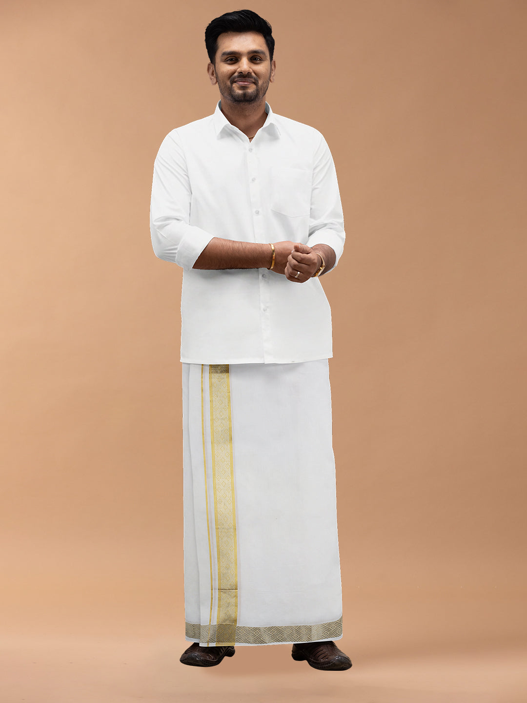 Mens Premium Handloom Dhoti Gold & Silver Jari Border HLM08