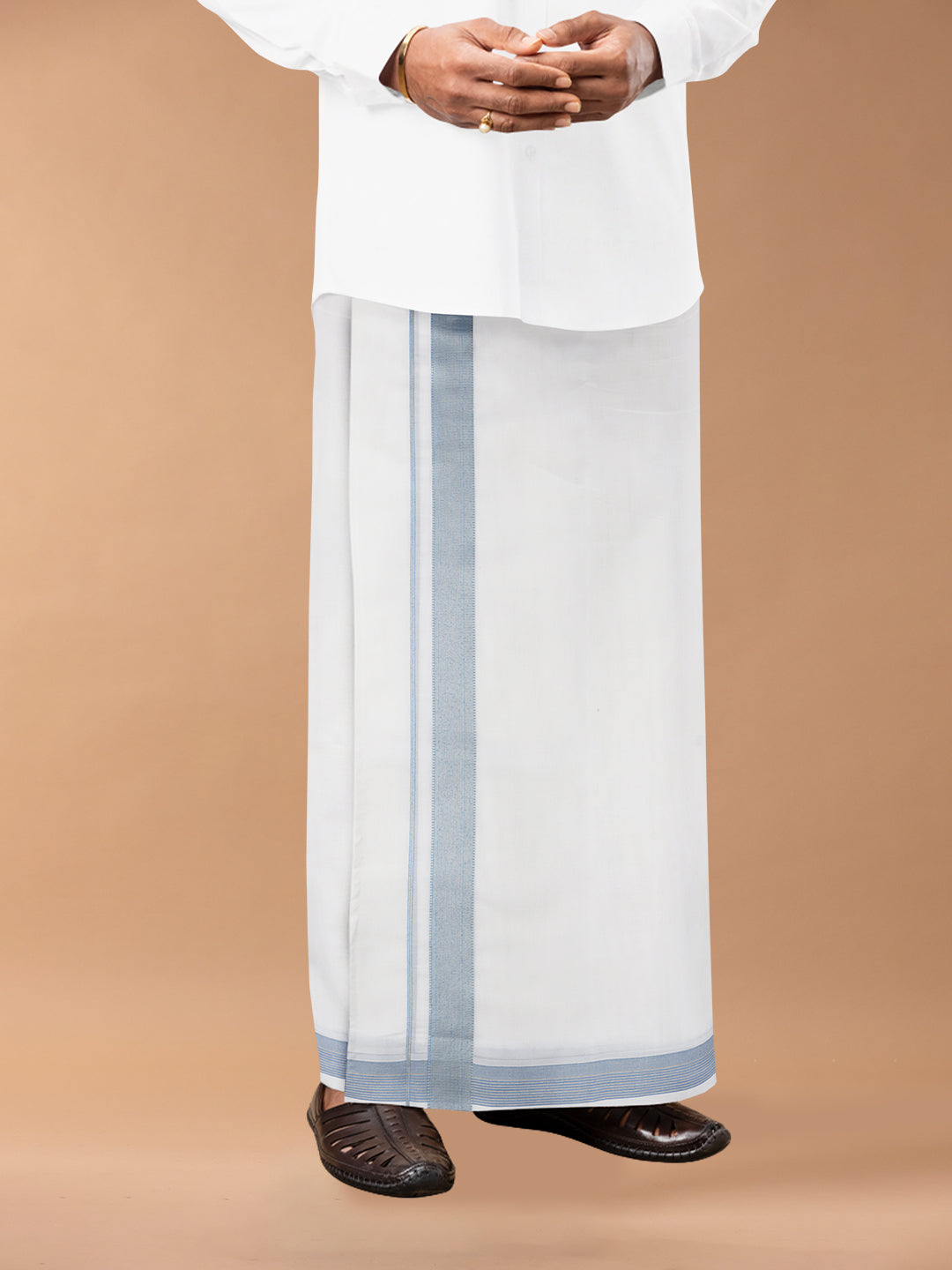 Mens Premium Handloom Dhoti Blue Fancy Jari Border HLM03