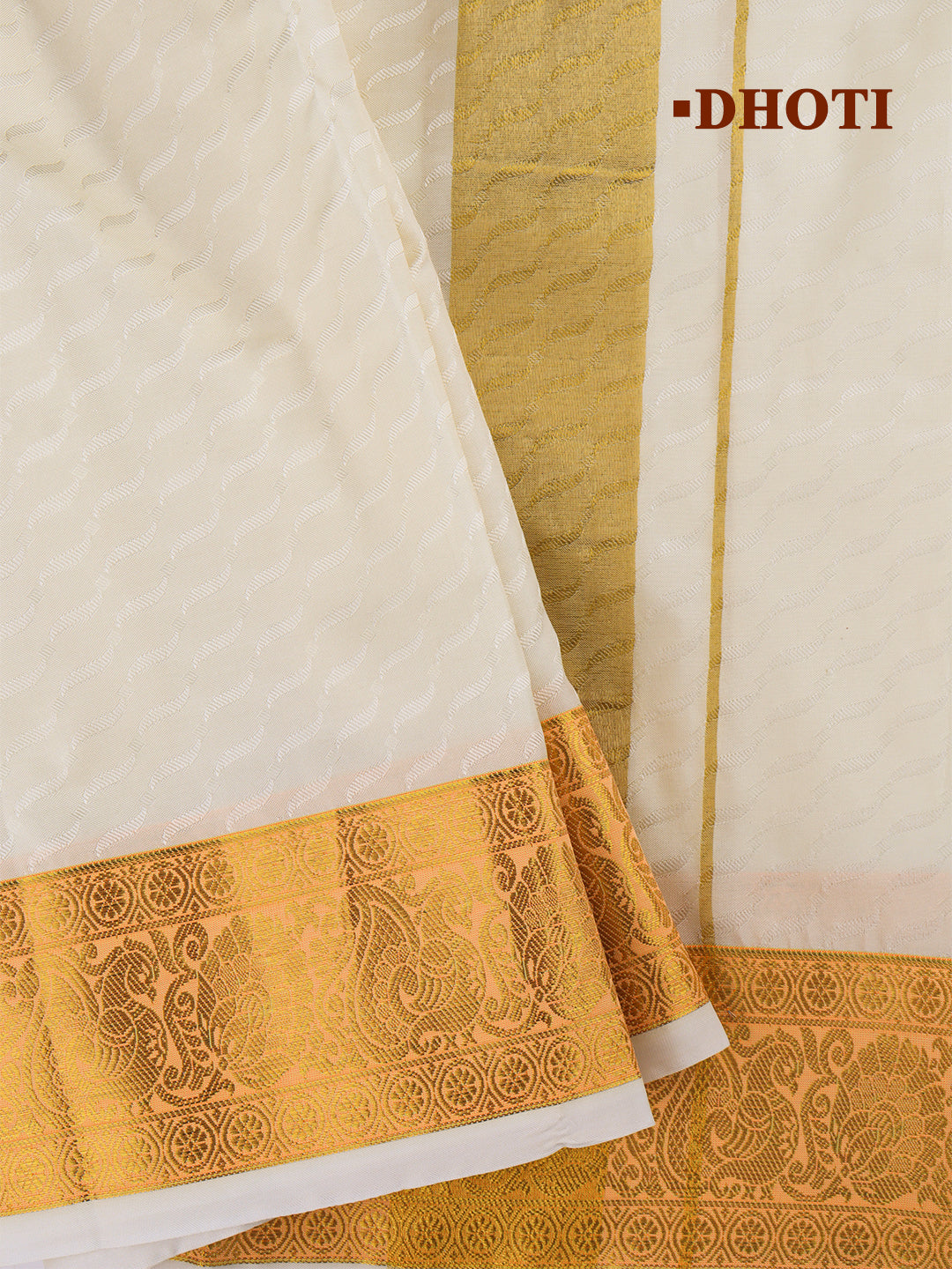 Men Art Silk Jari Dhoti & Shirting Set Cream Mangalakara Set 140k (3 in 1)