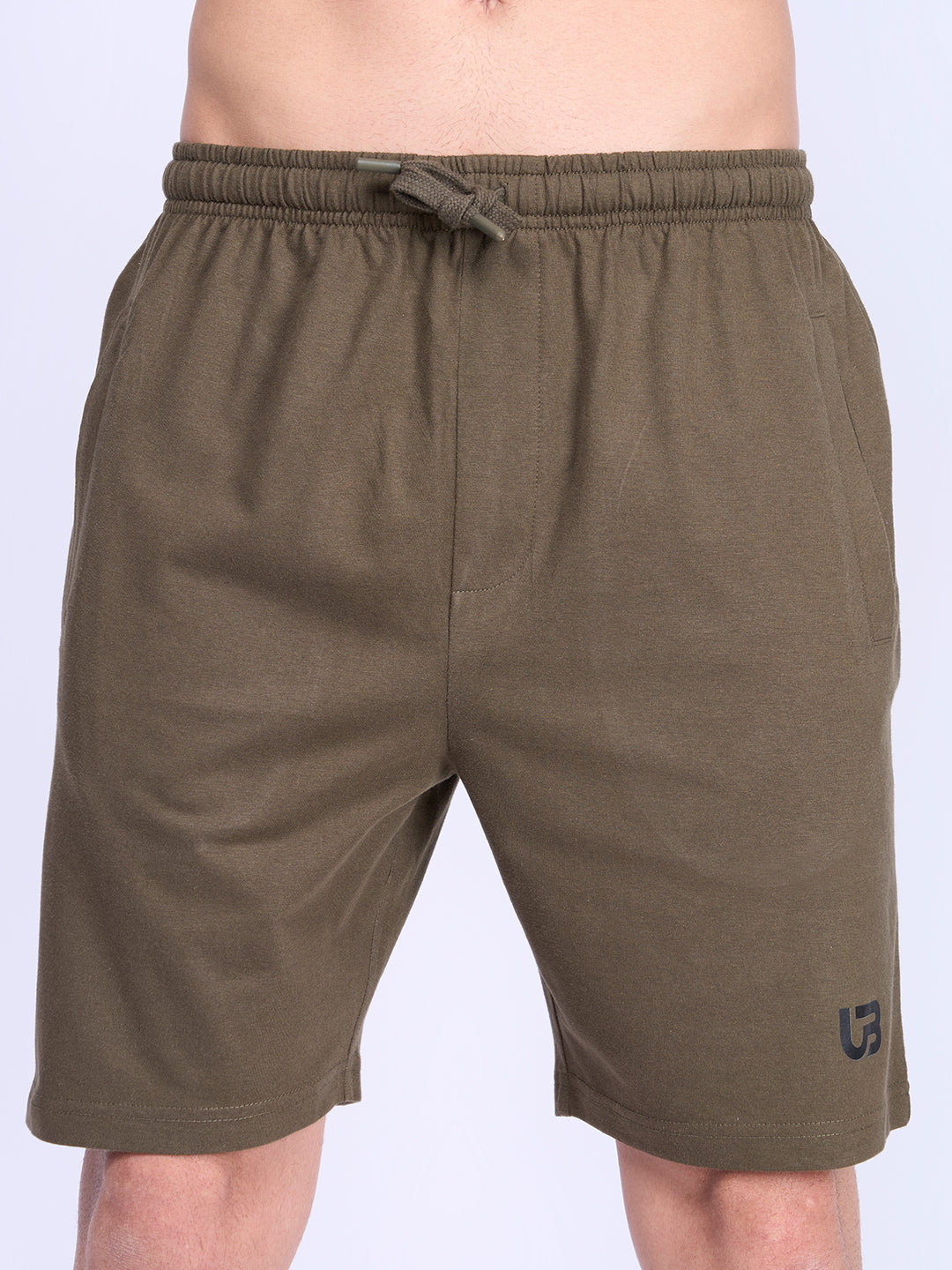 Men Olive Combed Cotton Shorts