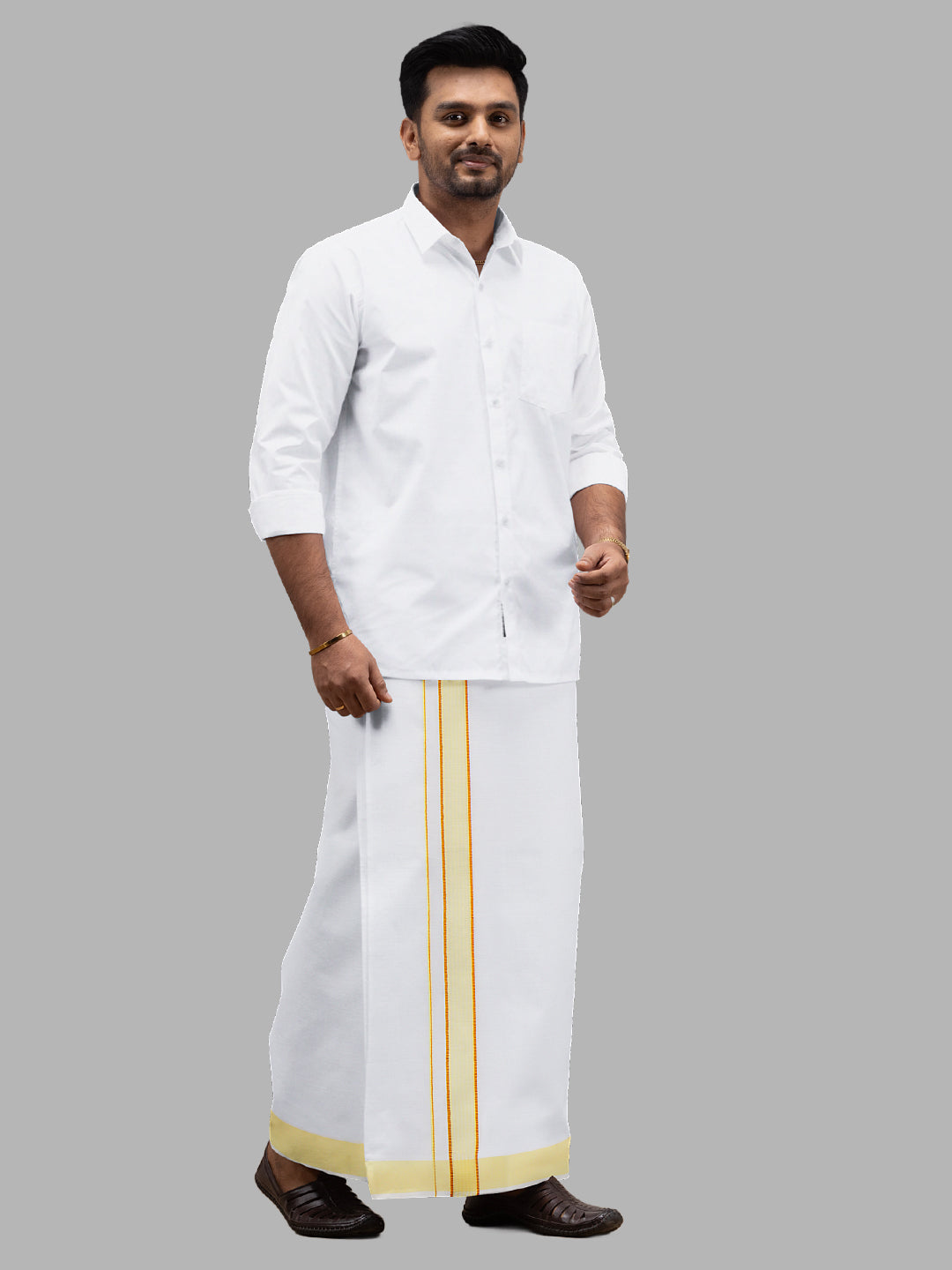 Men Yellow Adjustable Pocket Dhoti with Fancy Border GACJ22