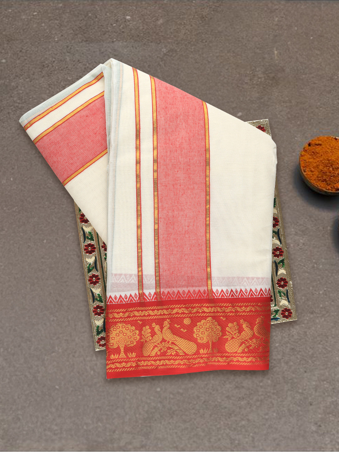 Men Kora Fancy Border Panchakacham Set Kalasam (9+5) K01