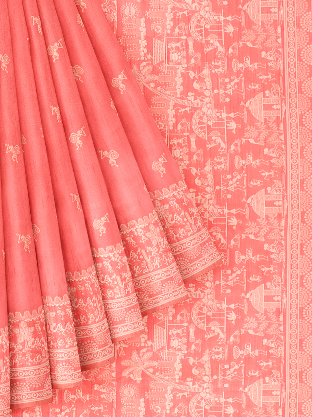Women Elegant Look Pinkish Orange Semi Raw Silk Weaving Saree - SRS36