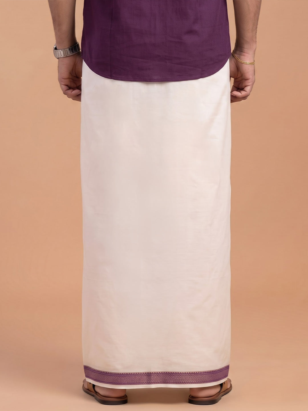 Double Layer 100% Cotton Cream Kora Dhoti with Colour Jari Border - CF01