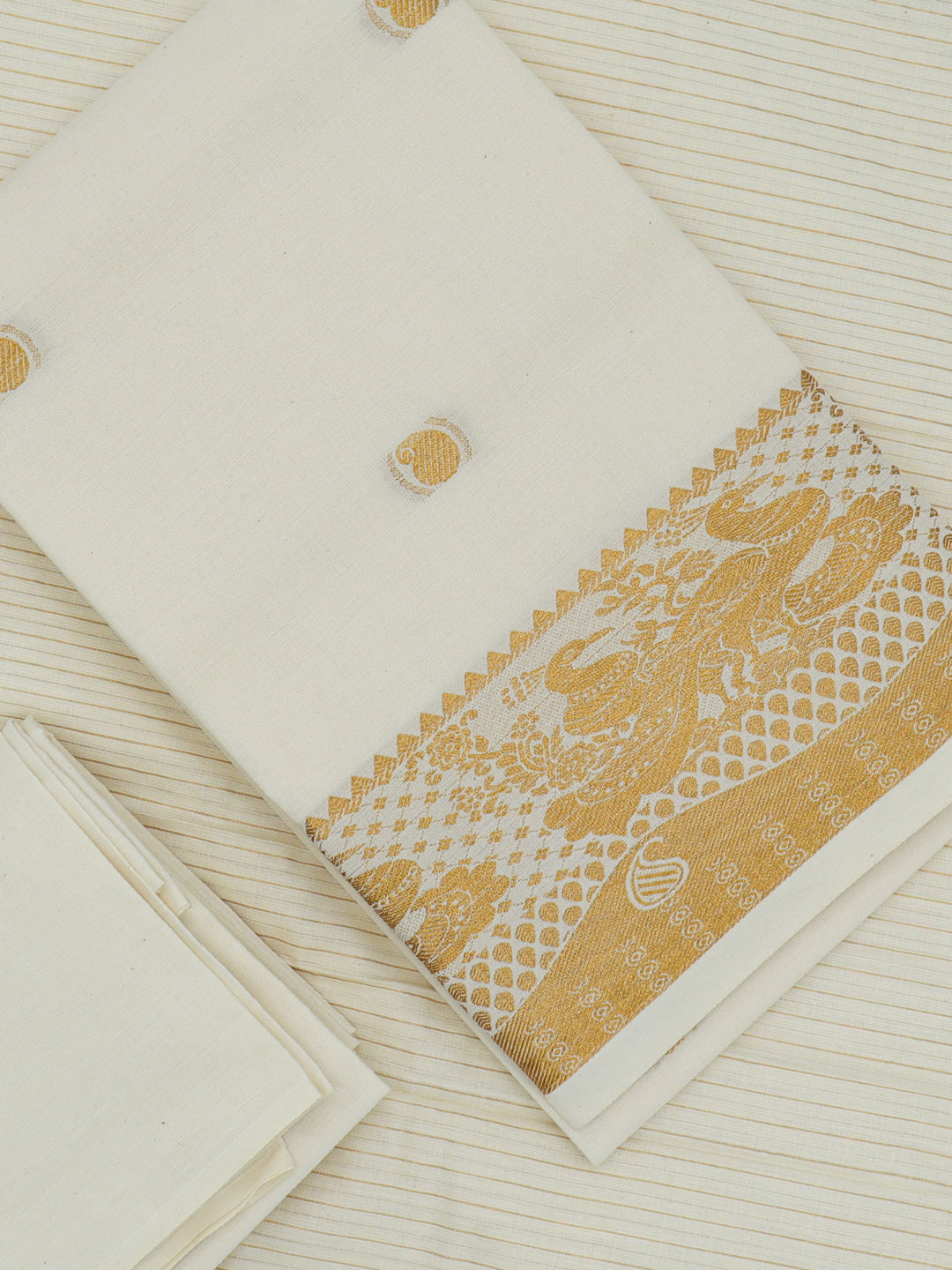 Women Kerala Style Cream Embroidered Cotton Dress Material DM363