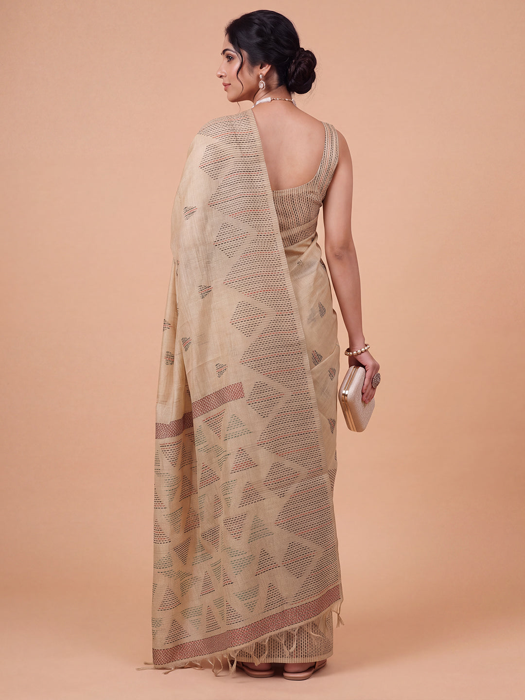 Women Kora Cotton Brown Printed Saree KC01