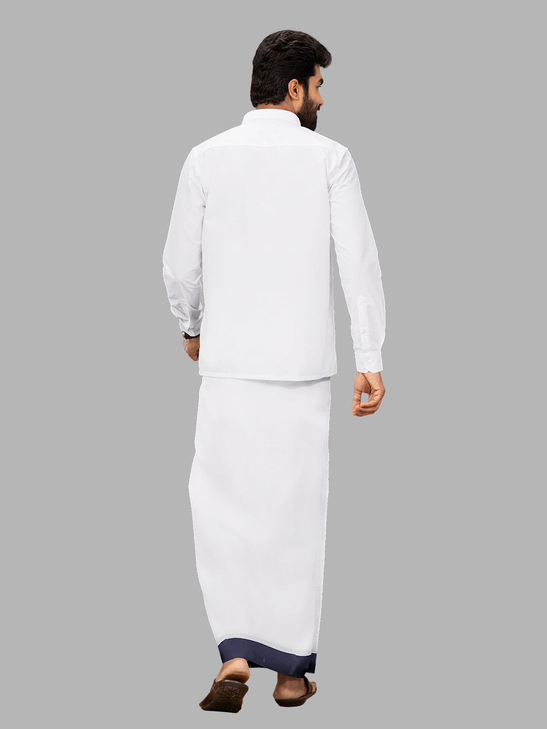 Men Navy Fancy Jari Border Single Layer Adjustable Pocket Dhoti GACJ34