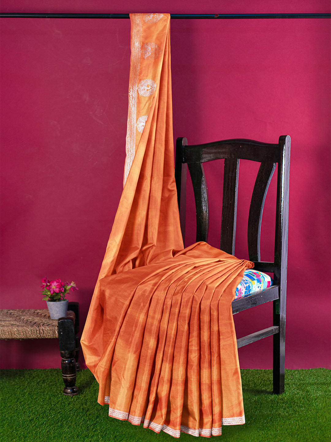 Women Orange Art Silk Printed Saree ASS93