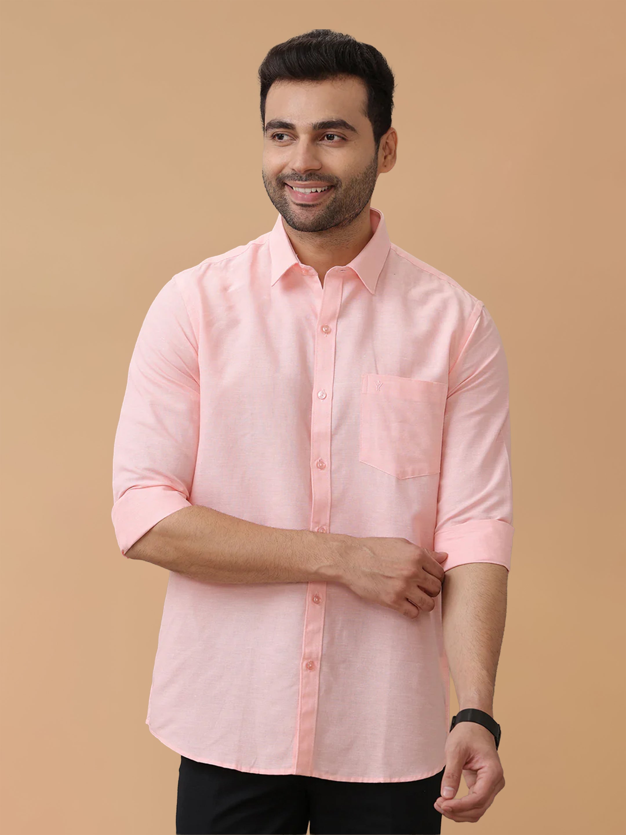 Linen Cotton Pinkish Orange Regular Fit Shirt LF16
