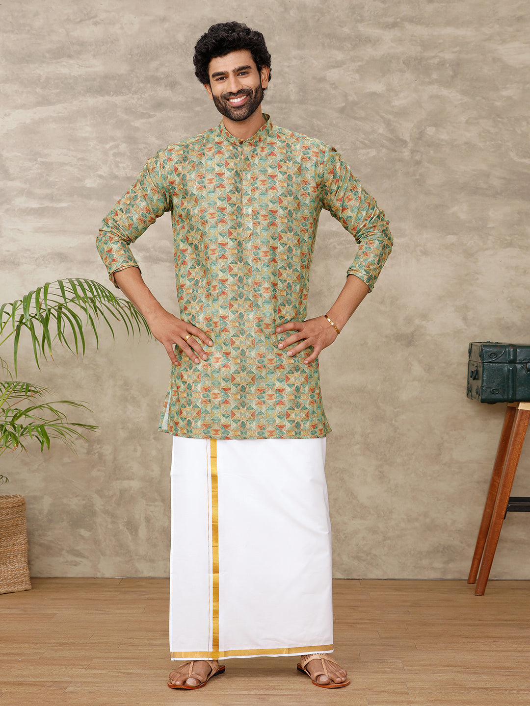 Mens Medium Length Pocket Kurta Multicolour RE11