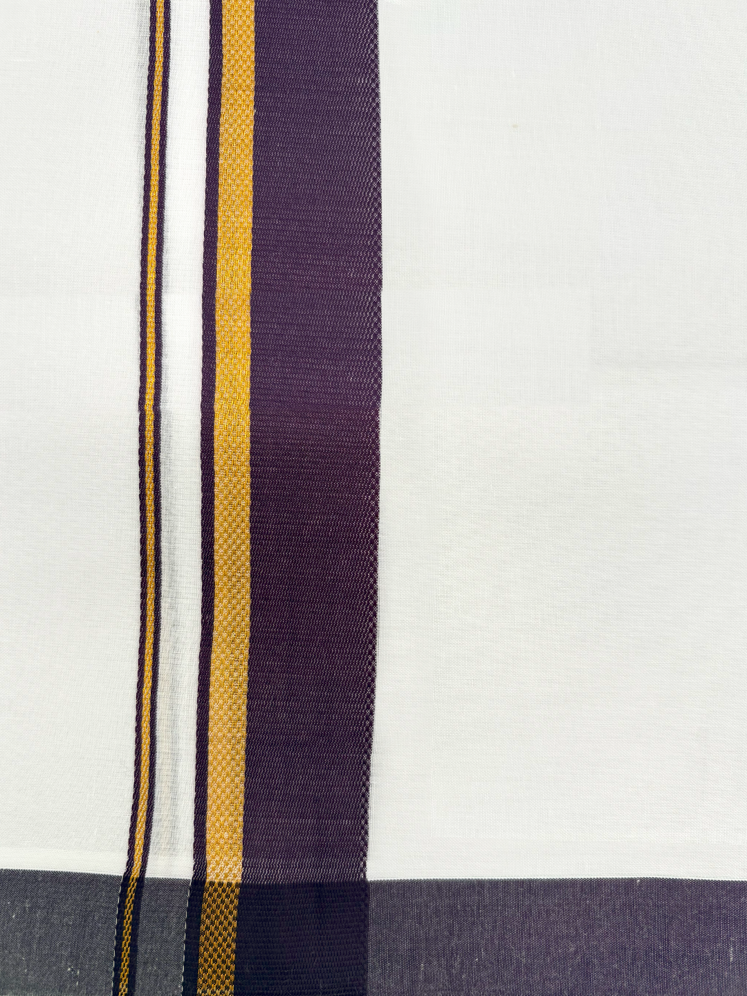 Double Layer Cotton Blend White Dhoti With Fancy Gold Jari Border TGJF06