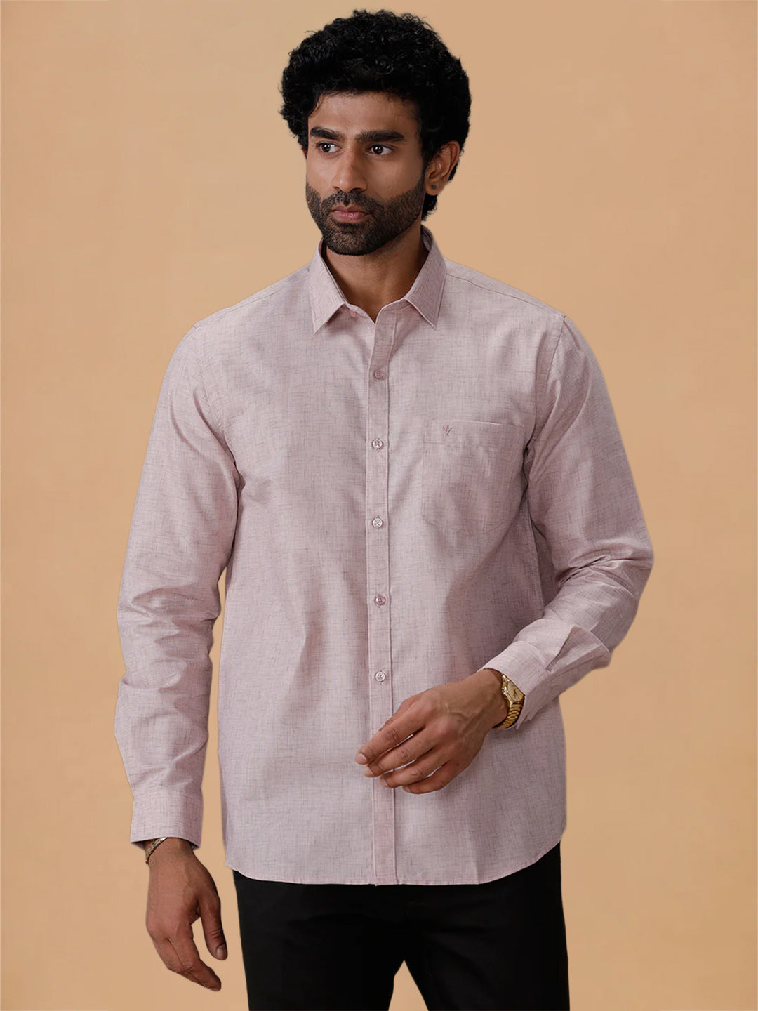 Cotton Rich Pinky Brown Regular Fit Shirt Trendy 8 YH7