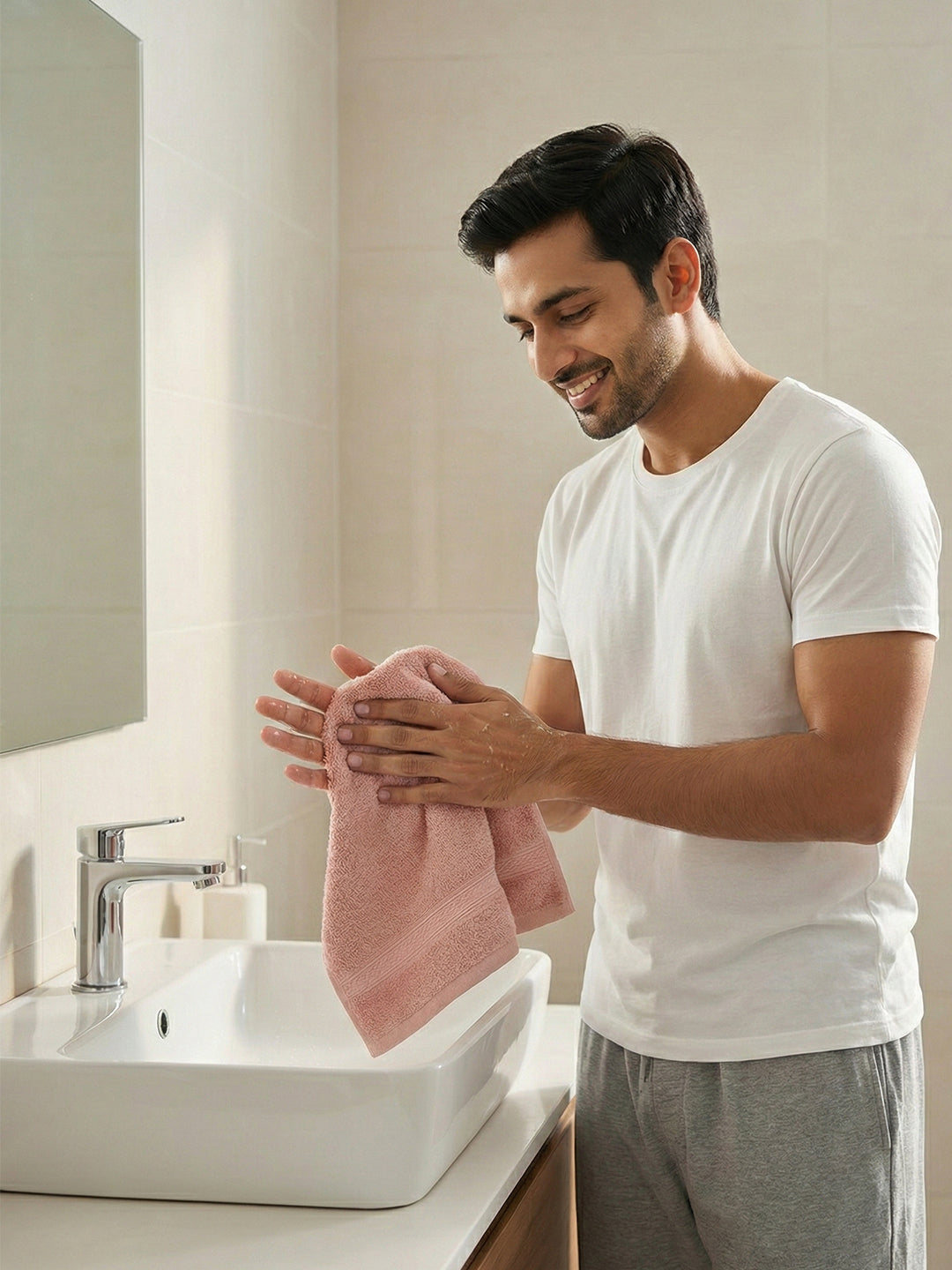 You & Me Premium Soft Terry Cotton Couple Bath, Face & Hand Towels Coral (Pack Of 6)