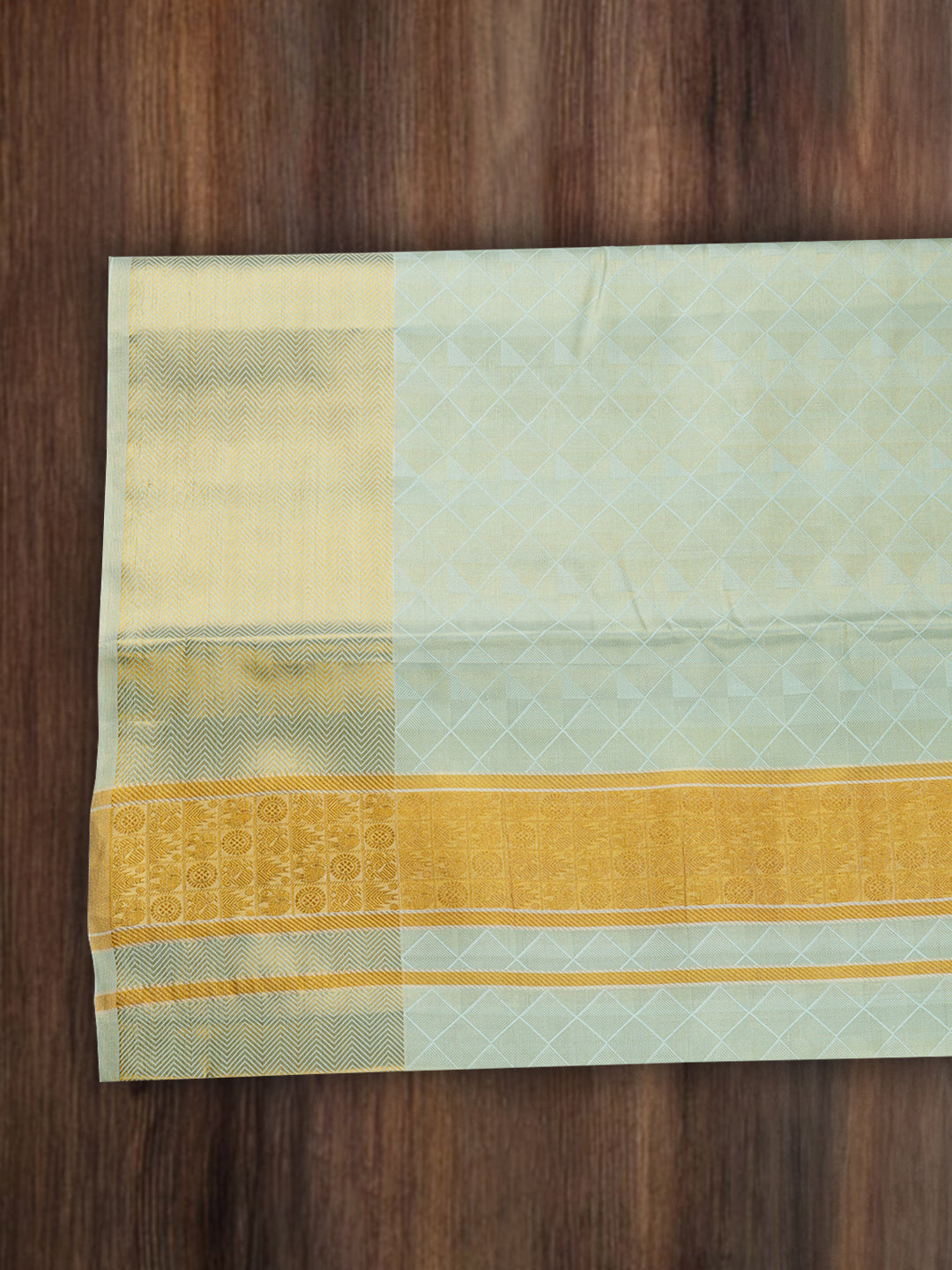 Premium Pure Silk Tissue Green Dhoti with 5" Gold Jari Border Upasana