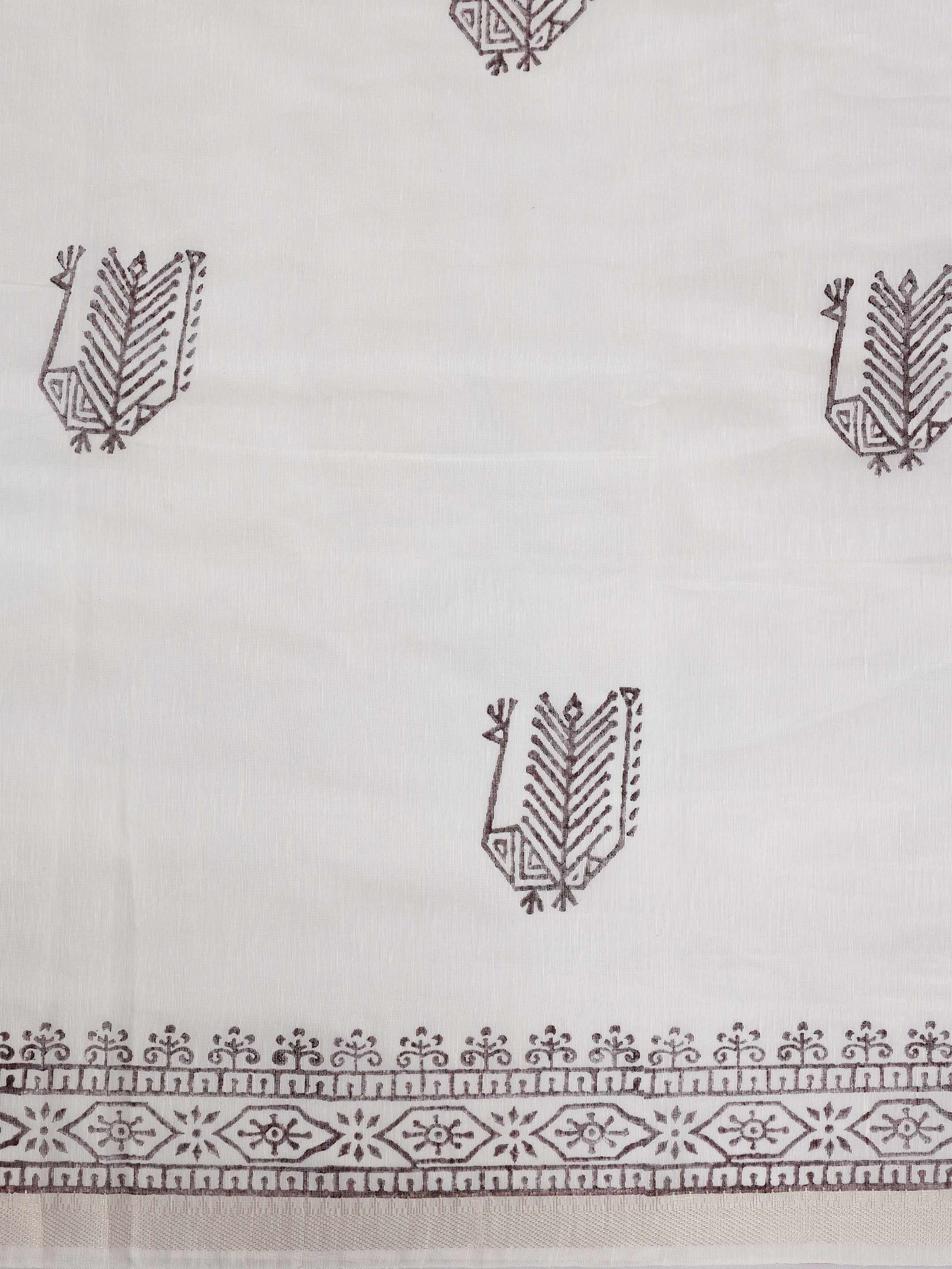 Women White Semi Chanderi Cotton Printed Saree SC84