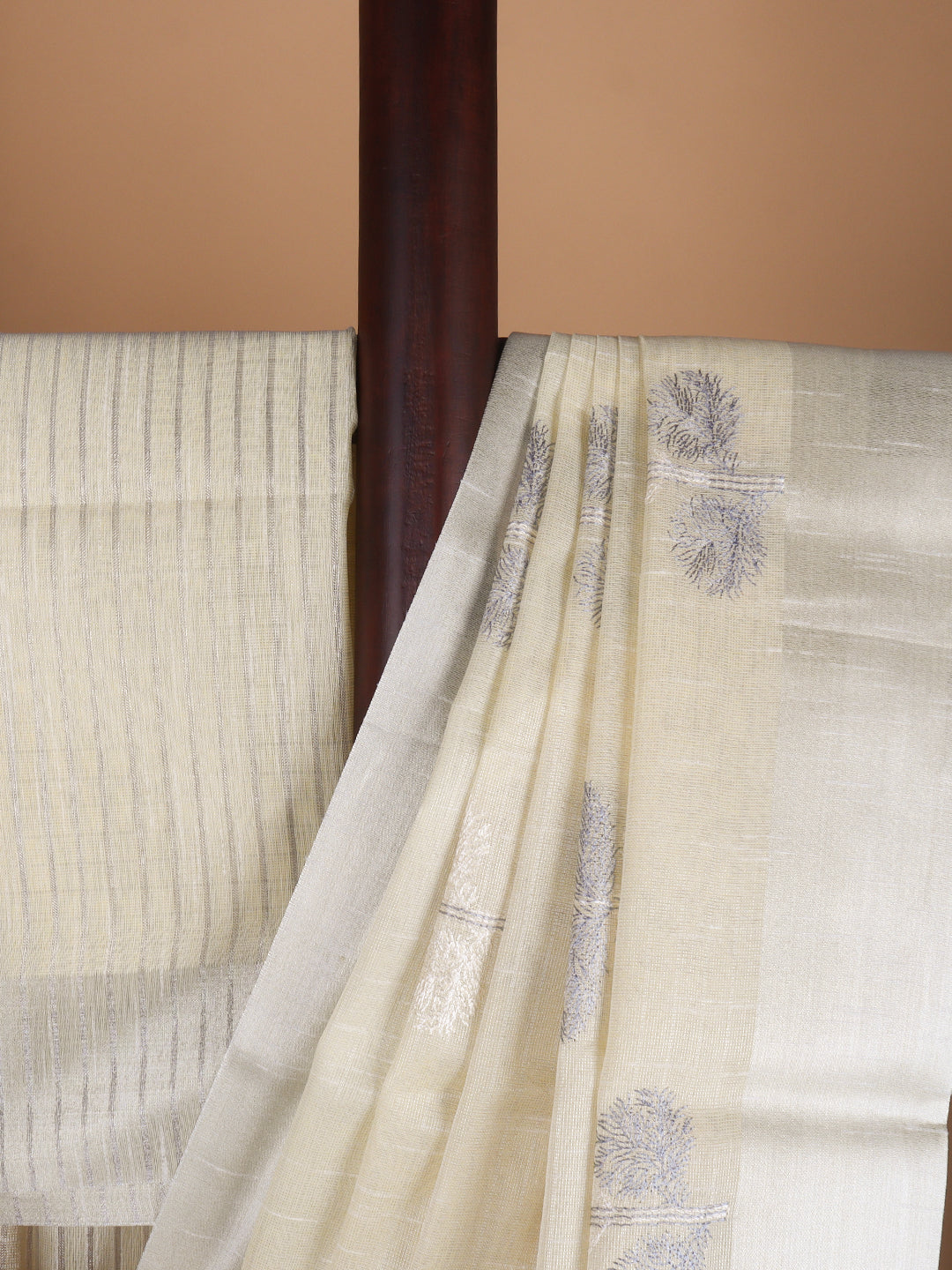 Women Semi Linen Saree Light Yellow SL215