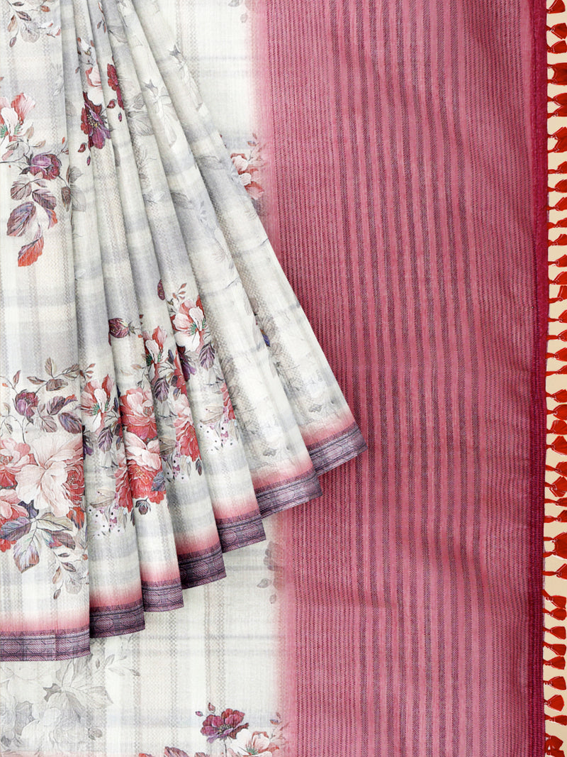 Womens Semi Cotton Sandal & Pink Colour Printed Saree CPS23