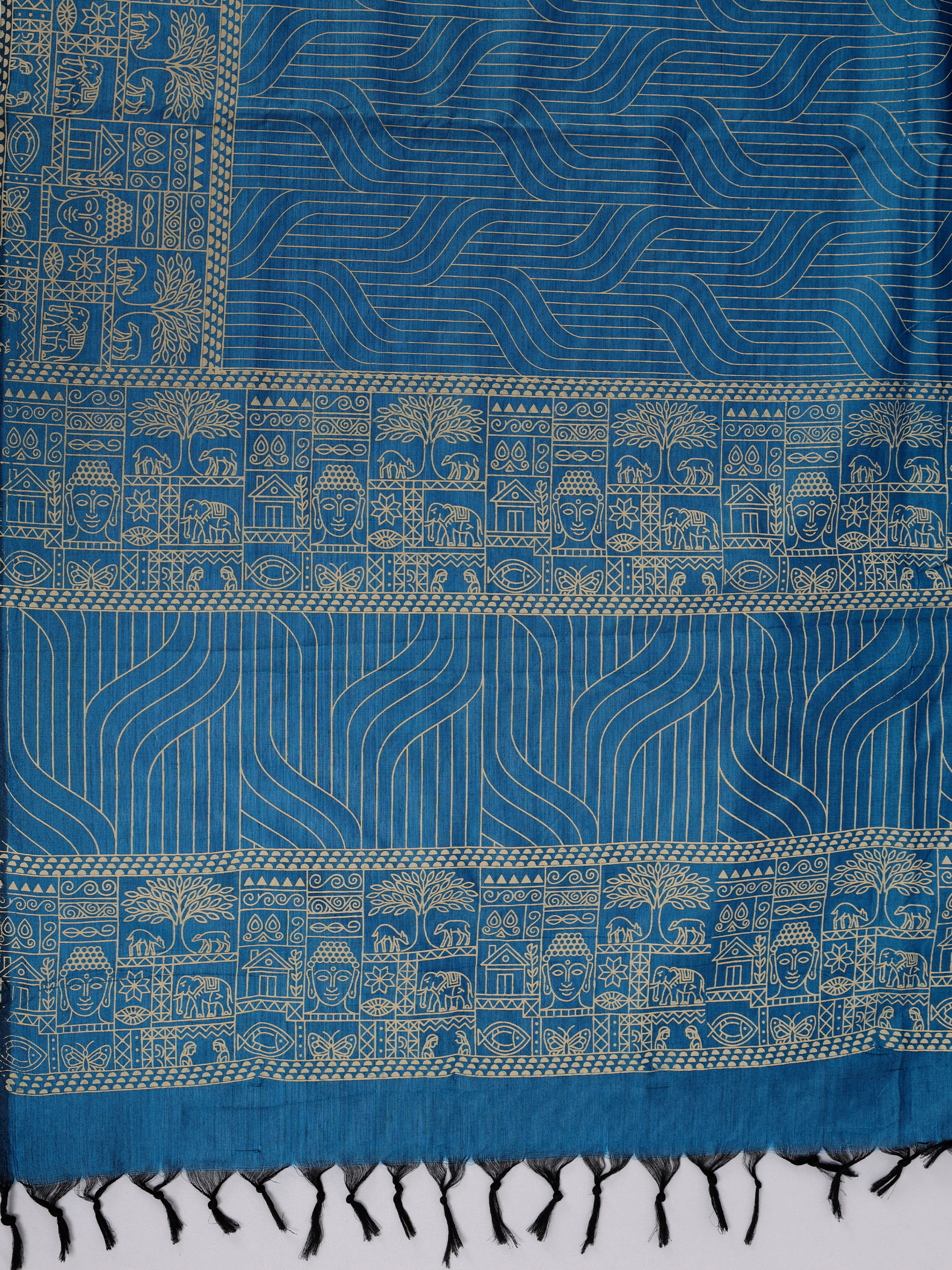 Women Pure Cotton Deep Blue Printed Saree PCS283