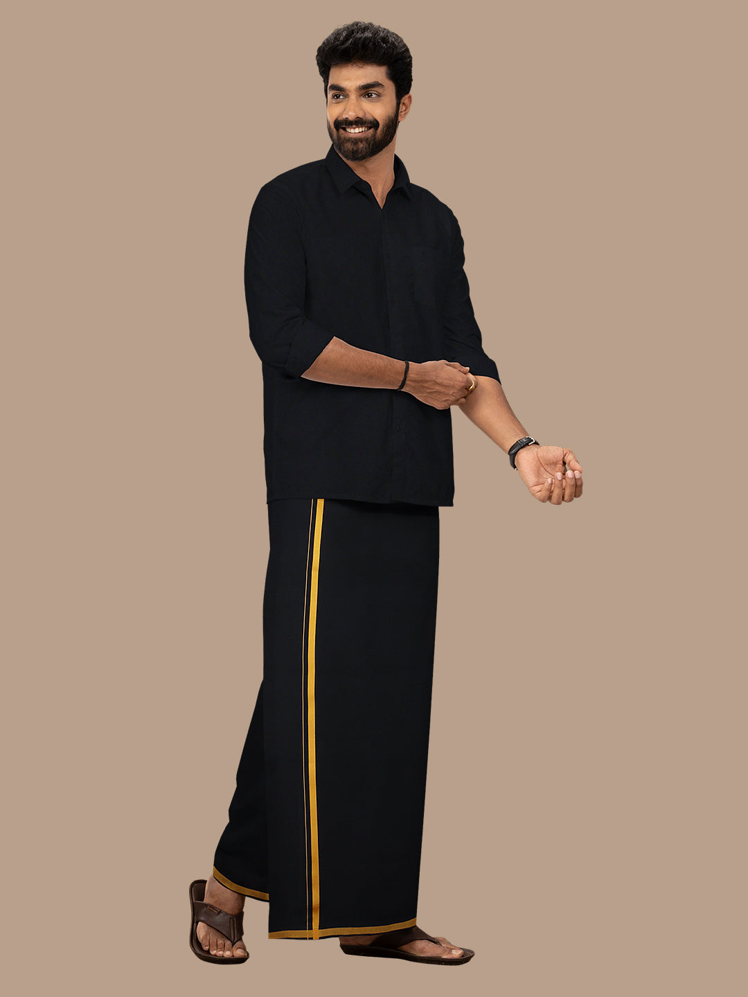 Mens Devotional Poojan 1/2 Black Dhoti