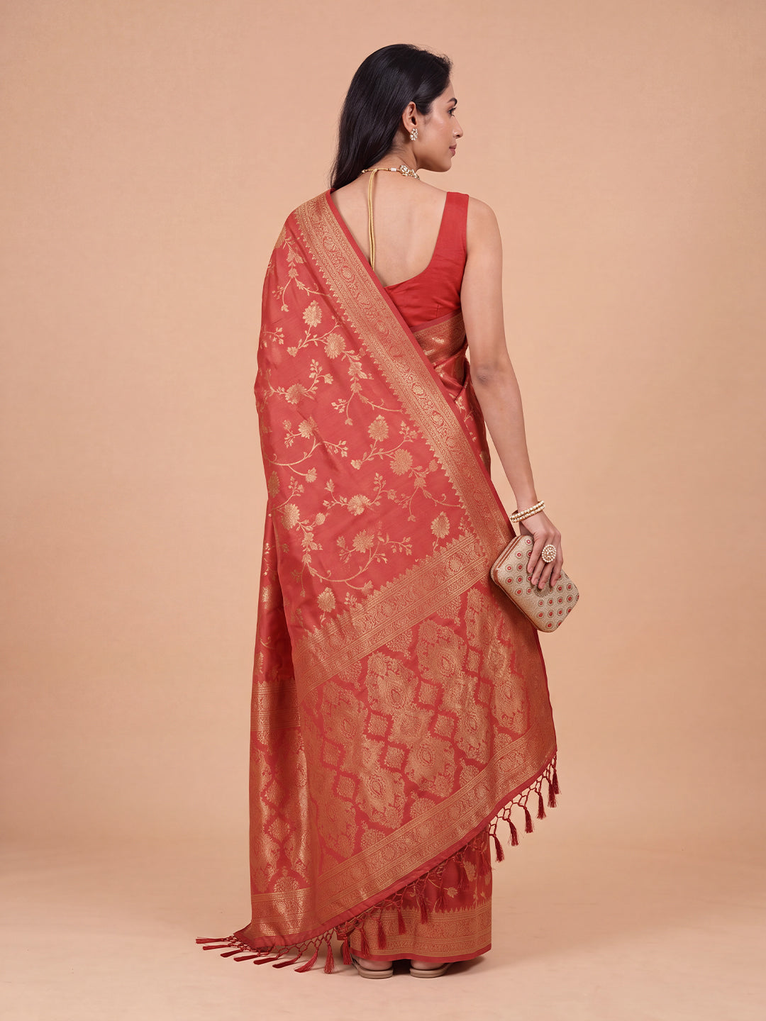 Women Semi Tussar Red Saree ST356