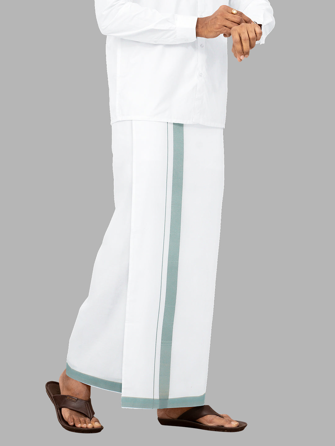 Men LightBlue Border Single Layer Adjustable Pocket Dhoti GACS5