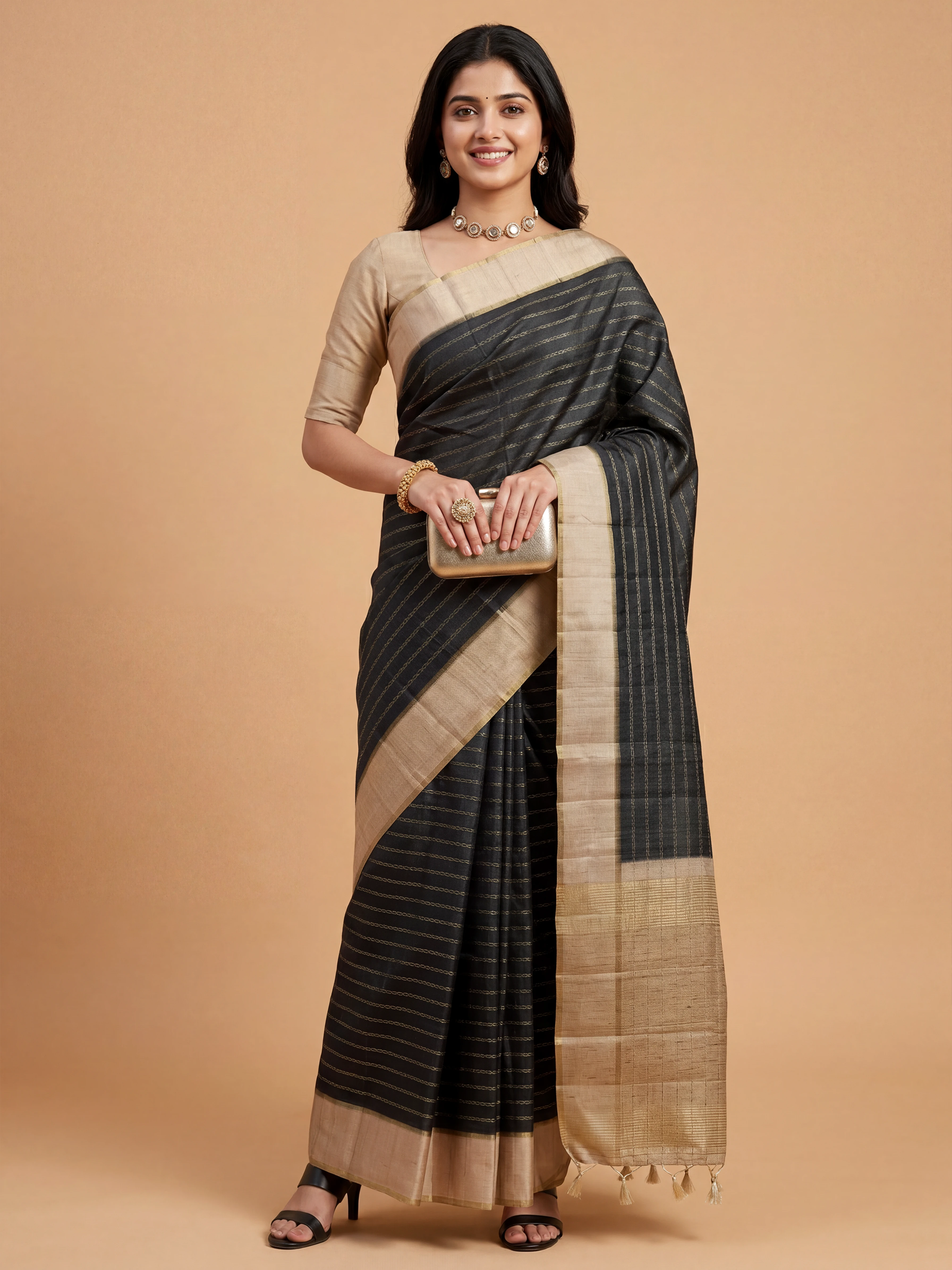 Women Semi Tussar Grey Saree ST334