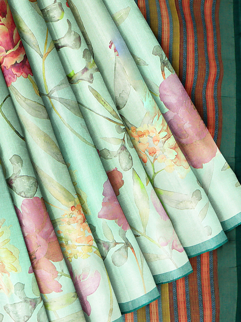 Women Green Semi Chanderi Cotton Printed Saree MP01