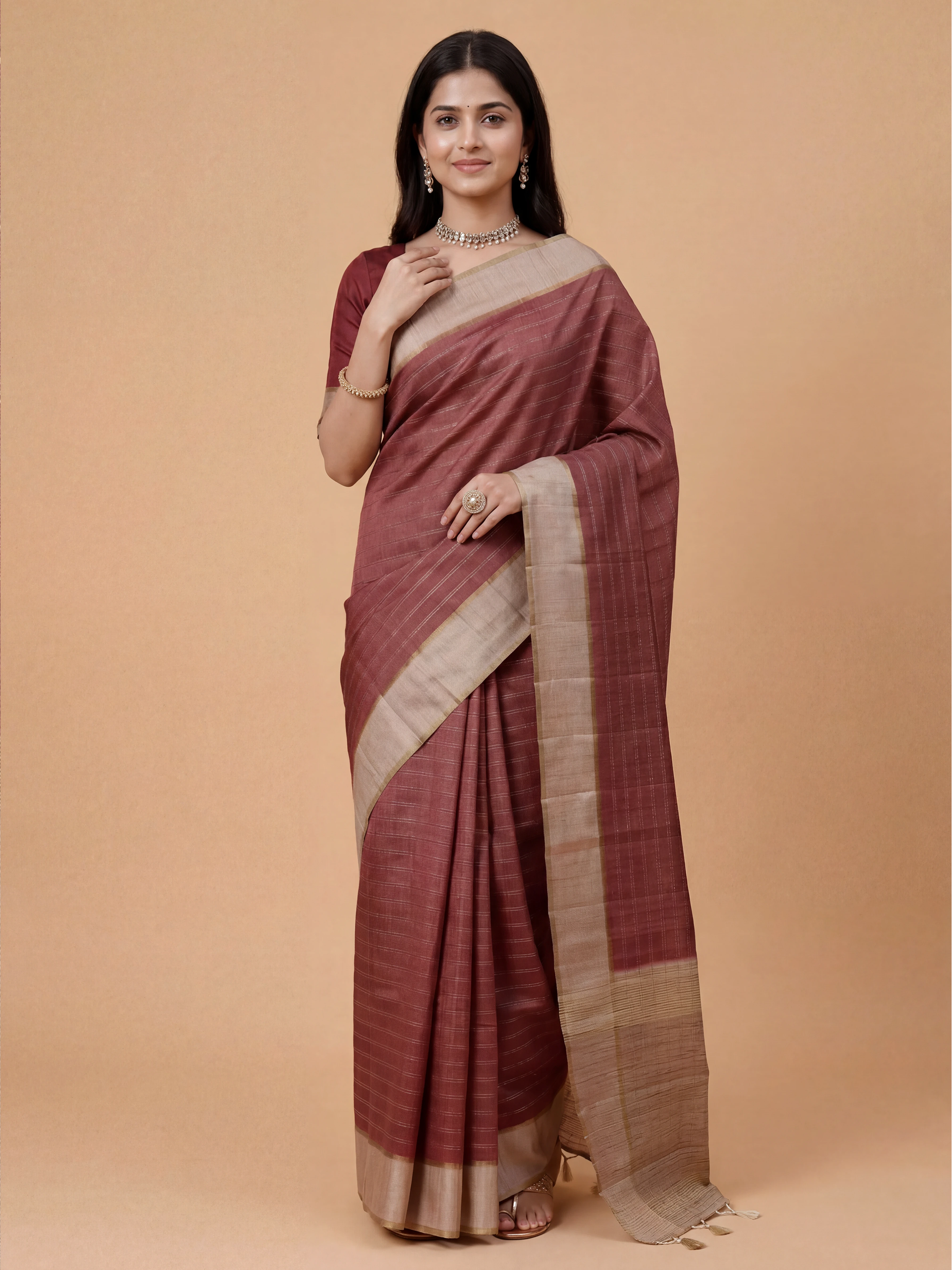 Women Semi Tussar Purple Saree ST328