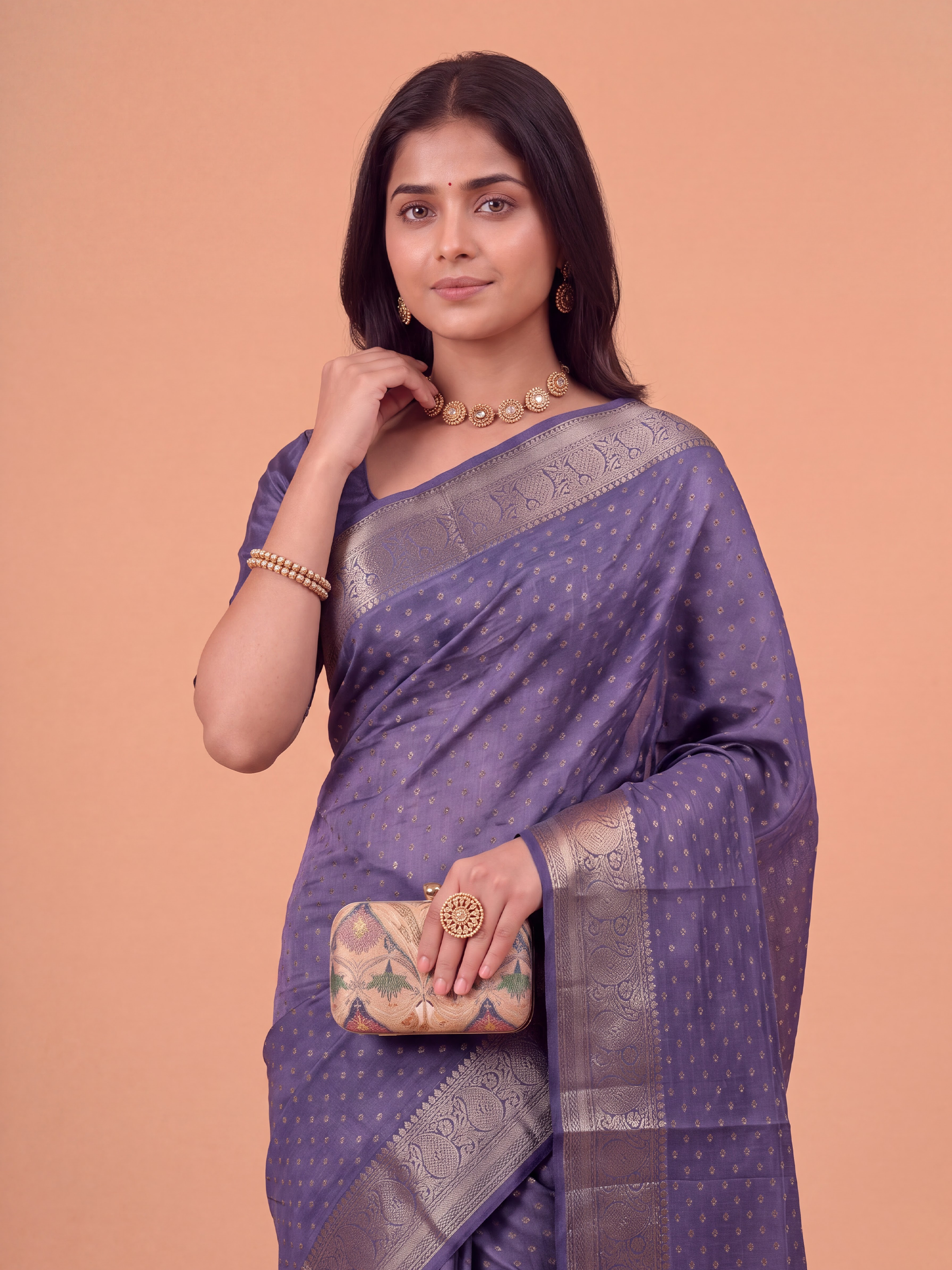 Women Semi Raw Silk Matte Purple Saree SRS121