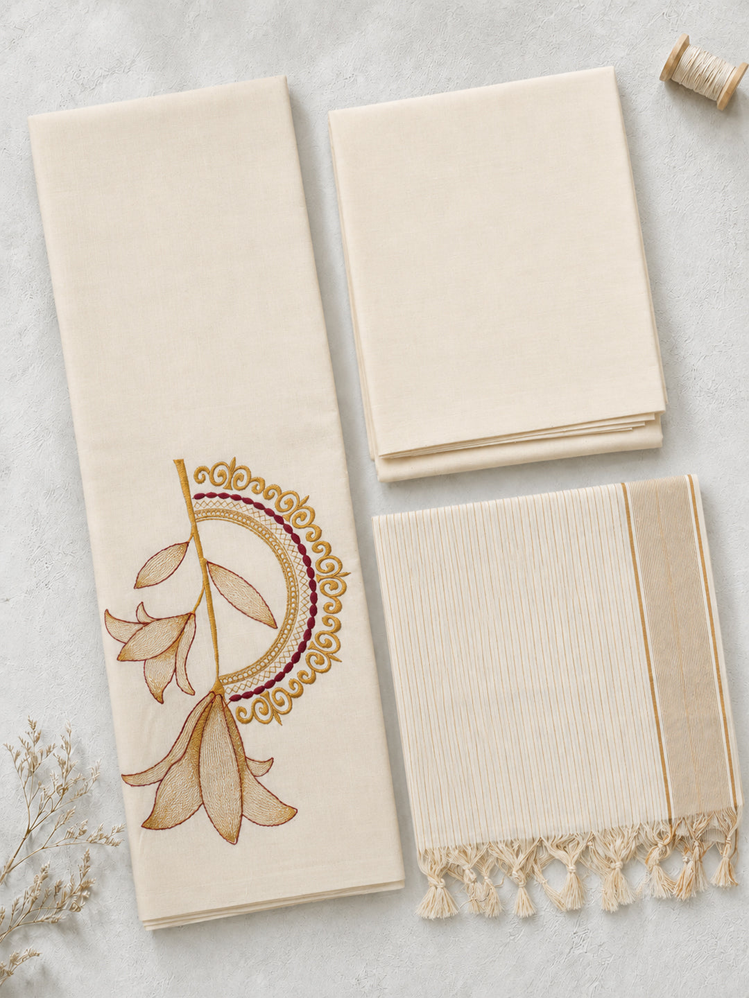 Women Kora Cotton Cream Embroidered Dress Material DM371