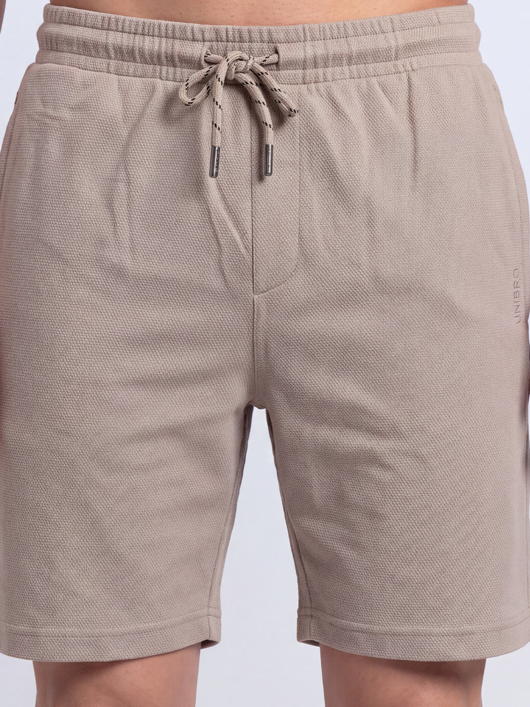 Cotton Rich Popcorn Structured Fabric Beige Shorts PS2