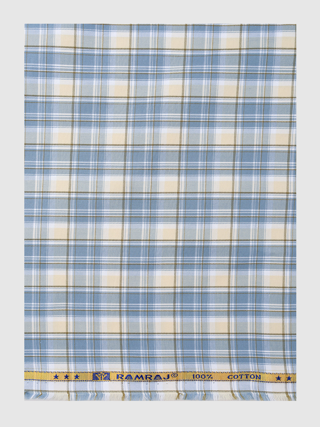 Men 100% Cotton Checked Shirt Fabric Blue Marcus