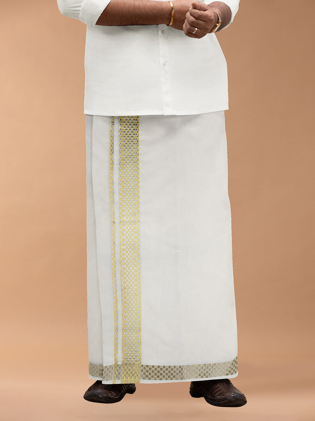 Mens Premium Handloom Dhoti Gold & Silver Jari Border HLM21